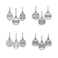 Christmas line art set of hanging holiday ornaments for decoration theme Vector illustration