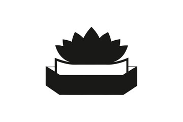 Black silhouette of a lotus flower in a geometric pot