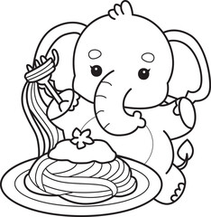 Cute Elephant icon. Funny baby Elephant animal series stock illustration. Life of fluffy Elephant designs.  
Coloring pages of Funny baby Elephant.