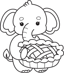 Cute Elephant icon. Funny baby Elephant animal series stock illustration. Life of fluffy Elephant designs.  
Coloring pages of Funny baby Elephant.