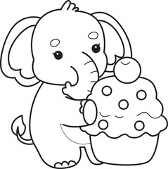 Cute Elephant icon. Funny baby Elephant animal series stock illustration. Life of fluffy Elephant designs.  
Coloring pages of Funny baby Elephant.