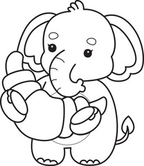 Cute Elephant icon. Funny baby Elephant animal series stock illustration. Life of fluffy Elephant designs.  
Coloring pages of Funny baby Elephant.