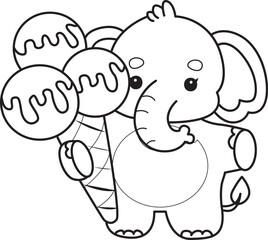 Cute Elephant icon. Funny baby Elephant animal series stock illustration. Life of fluffy Elephant designs.  
Coloring pages of Funny baby Elephant.