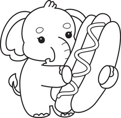 Cute Elephant icon. Funny baby Elephant animal series stock illustration. Life of fluffy Elephant designs.  
Coloring pages of Funny baby Elephant.