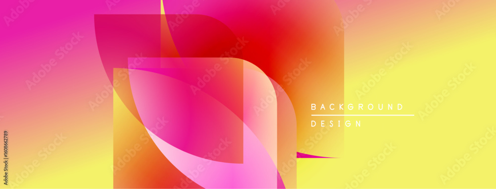 Poster Abstract gradient background. Overlapping shapes create dynamic visual effect. Bright colors transition smoothly, modern design.