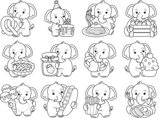 Obraz premium Cute Elephant icon. Funny baby Elephant animal series stock illustration. Life of fluffy Elephant designs. Coloring pages of Funny baby Elephant.