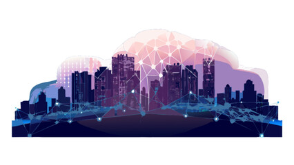 Naklejka premium Cloud computing network cityscape skyline technology innovation digital transformation smart city concept