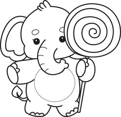 Cute Elephant icon. Funny baby Elephant animal series stock illustration. Life of fluffy Elephant designs. Coloring pages of Funny baby Elephant.
