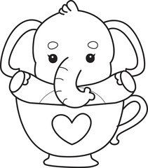 Cute Elephant icon. Funny baby Elephant animal series stock illustration. Life of fluffy Elephant designs. Coloring pages of Funny baby Elephant.
