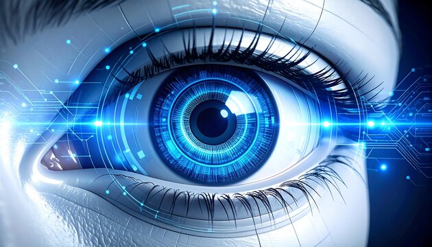 Futuristic eye with digital circuits