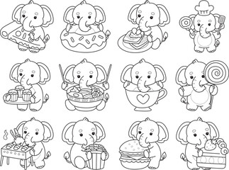 Cute Elephant icon. Funny baby Elephant animal series stock illustration. Life of fluffy Elephant designs. Coloring pages of Funny baby Elephant.
