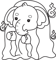 Cute Elephant icon. Funny baby Elephant animal series stock illustration. Life of fluffy Elephant designs. Coloring pages of Funny baby Elephant.

