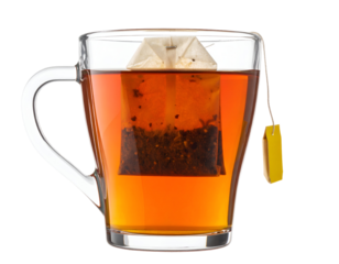 cup of tea with tea bag isolated on transparent background