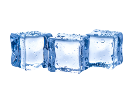 three ice cubes isolated on transparent background