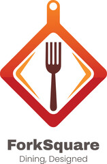 Creative fork square logo design for restaurant or food business