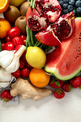 Fresh organic raw vegetables and fruits.