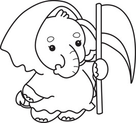 Cute Elephant icon. Funny baby Elephant animal series stock illustration. Life of fluffy Elephant designs. Coloring pages of Funny baby Elephant.
