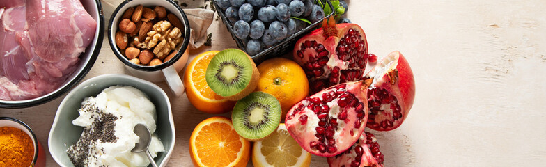 Healthy food to boost immunity. Healthy food, diet and healthy life concept.