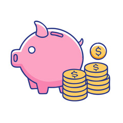Piggy Bank And Large Amount Of Coins Simple Vectors
