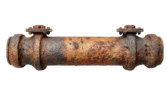Rusty metal pipe section, showing signs of corrosion