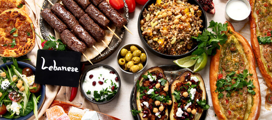 Assorted Turkish food and meze, tasty and healthy Mediterranean cuisine.