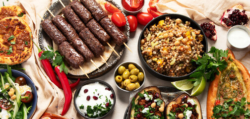 Assorted Turkish food and meze, tasty and healthy Mediterranean cuisine.