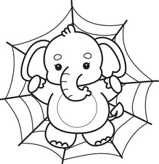 Cute Elephant icon. Funny baby Elephant animal series stock illustration. Life of fluffy Elephant designs. Coloring pages of Funny baby Elephant.
