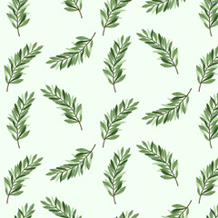 Watercolor green leaves botanical clipart hand painted tropical seamless pattern