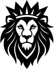 Lion head with crown black and white silhouette vector illustration