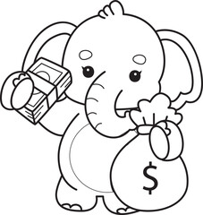 Cute Elephant icon. Funny baby Elephant animal series stock illustration. Life of fluffy Elephant designs. Coloring pages of Funny baby Elephant.