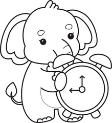 Cute Elephant icon. Funny baby Elephant animal series stock illustration. Life of fluffy Elephant designs. Coloring pages of Funny baby Elephant.
