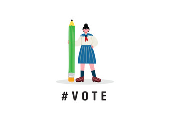 大きな鉛筆を持つ女子高生