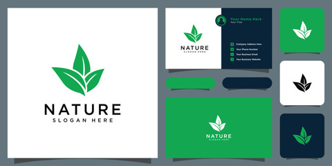 Tree leaf vector logo design and business card