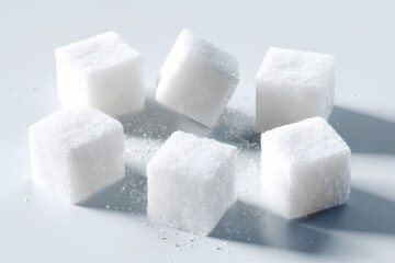 Heap of white sugar cubes isolated on transparent background.