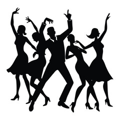 Silhouettes of girls dancing hip-hop with energetic poses, bold moves, and expressive body language, capturing the power and rhythm of street-style dance.
