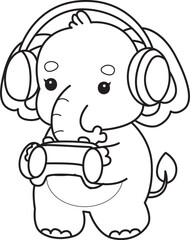 Cute Elephant icon. Funny baby Elephant animal series stock illustration. Life of fluffy Elephant designs. Coloring pages of Funny baby Elephant.