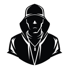 A dynamic rapper silhouette strikes a bold pose with a mic in hand, exuding energy, rhythm, and street style—capturing the essence of hip-hop culture in motion.
