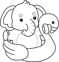 Cute Elephant icon. Funny baby Elephant animal series stock illustration. Life of fluffy Elephant designs. Coloring pages of Funny baby Elephant.