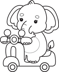 Cute Elephant icon. Funny baby Elephant animal series stock illustration. Life of fluffy Elephant designs. Coloring pages of Funny baby Elephant.
