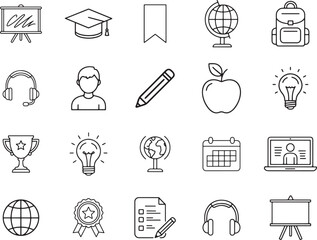 Education and Learning Line Icons Set School and University Symbols