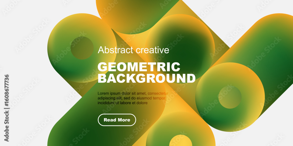 Poster fluid shapes overlap, creating vibrant gradients. text promotes content with read more button. moder