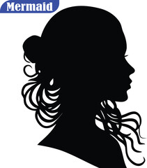 Woman Silhouette Profile with Flowing Hair & Bun - Elegant Black Vector for Beauty, Bridal, Fashion, and Timeless Design Projects.