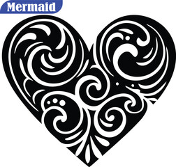 Fototapeta premium Intricate Swirls Heart Shape Black & White Vector - Decorative Love Symbol for Romantic Designs, Valentine's Day, & Elegant Graphics.