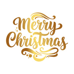 Golden Merry Christmas Typography with Snowflakes | Elegant Holiday Lettering Design