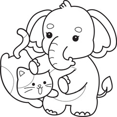 Cute Elephant icon. Funny baby Elephant animal series stock illustration. Life of fluffy Elephant designs. Coloring pages of Funny baby Elephant.