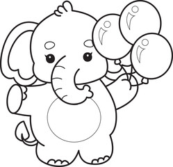 Cute Elephant icon. Funny baby Elephant animal series stock illustration. Life of fluffy Elephant designs. Coloring pages of Funny baby Elephant.