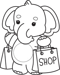 Cute Elephant icon. Funny baby Elephant animal series stock illustration. Life of fluffy Elephant designs. Coloring pages of Funny baby Elephant.