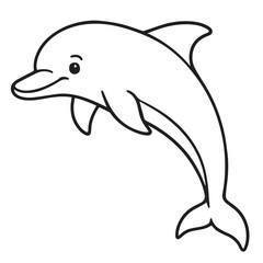 A black and white vector of a dolphin, outlined in bold black, representing elegance, freedom, and the beauty of marine life in a clean minimalist style.
