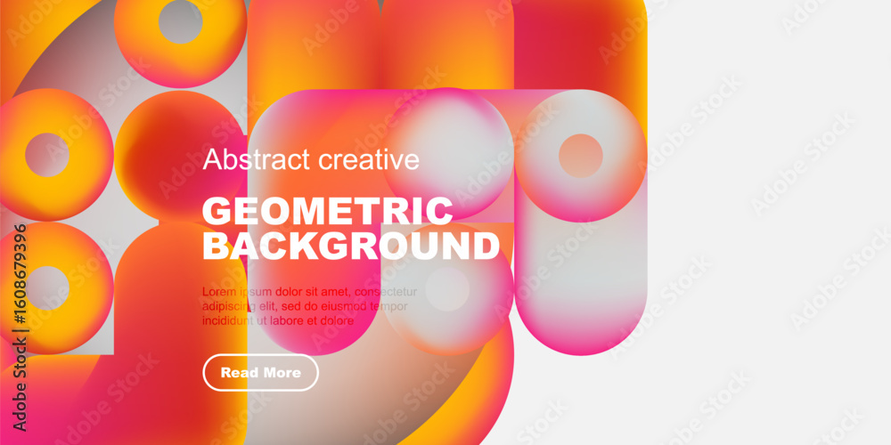 Poster vibrant geometric shapes overlap, creating colorful abstract background. text promotes further explo