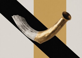 Rosh Hashanah Golden Shofar Bauhaus Poster Premium Modern Jewish New Year Design with Yom Kippur and Labor Day Seasonal Marketing for Young Professionals